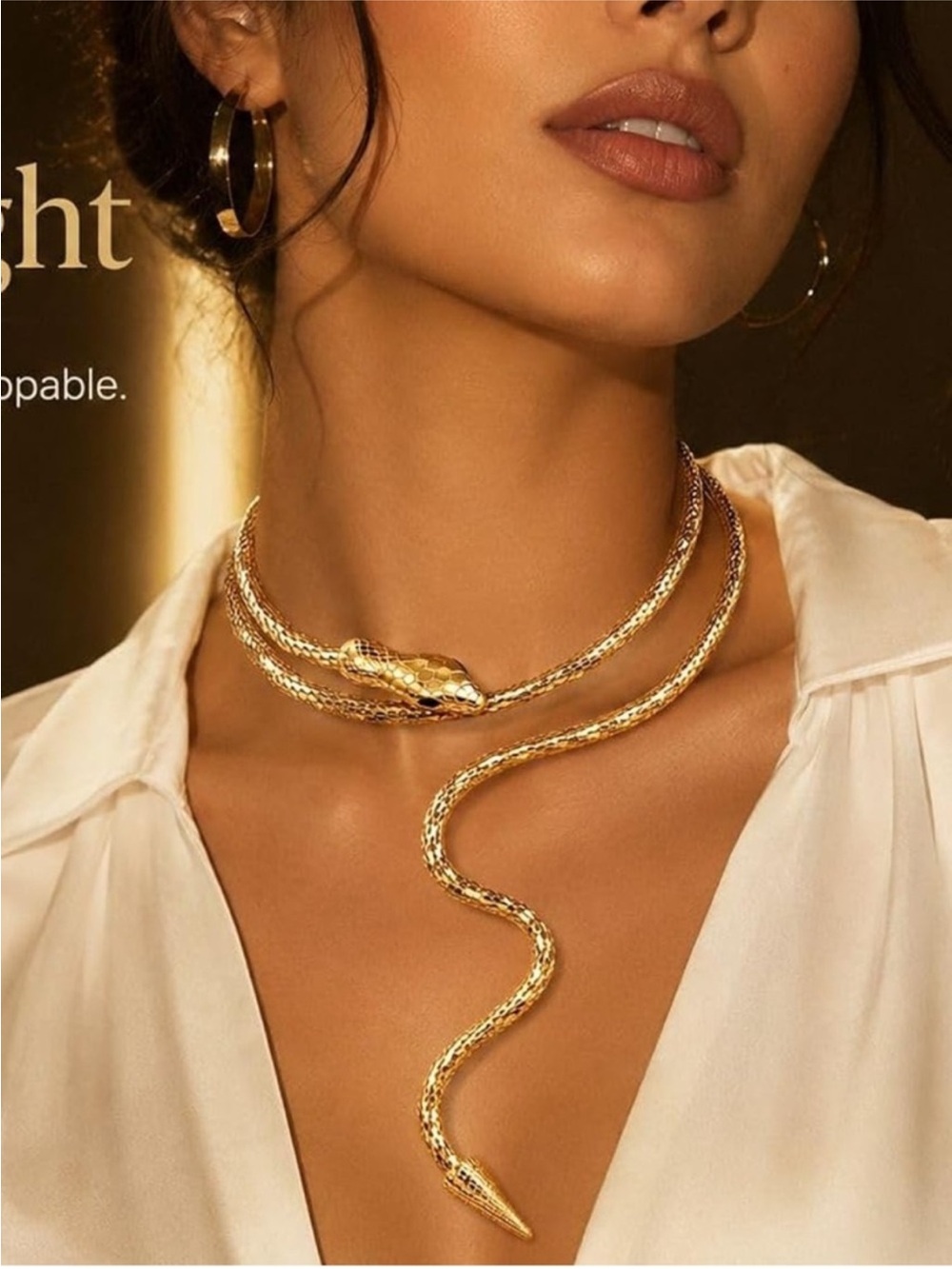 Gold Snake Wrap Necklace – Statement Serpent Choker Collar Necklace